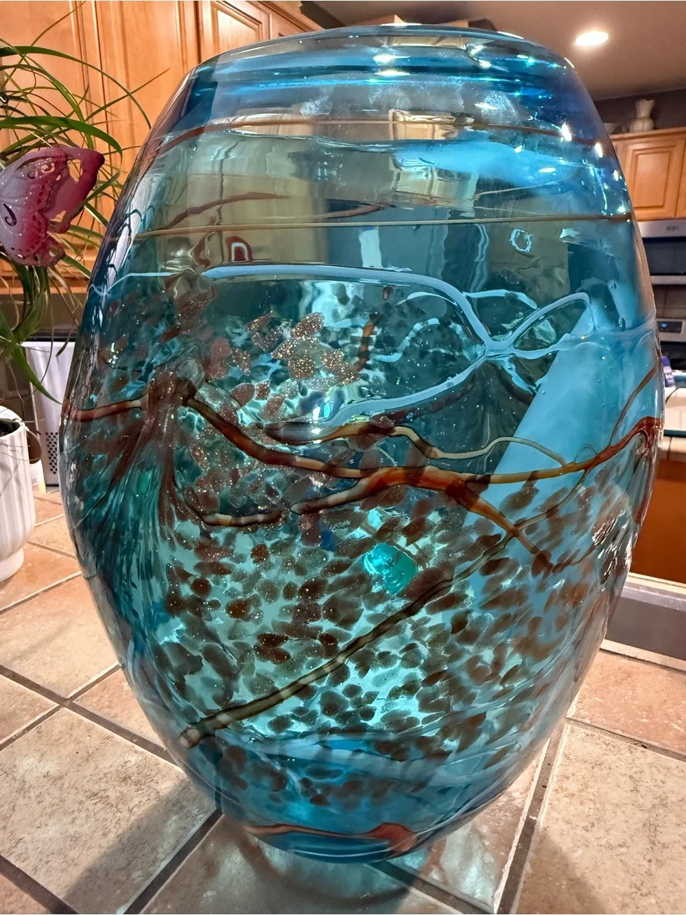 Viz Glass Color Mosaic Large Hand Blown Blue Turquoise Amber White
